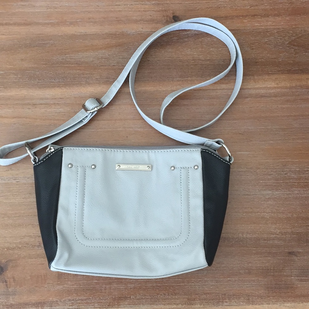 Nine West Two Tone Crossbody Purse Faux leather Grey Silver